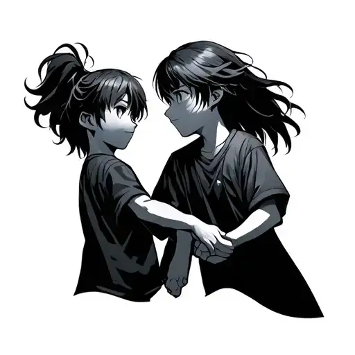 Anime Panel Styled Tattoo Two Sons Holding Hands