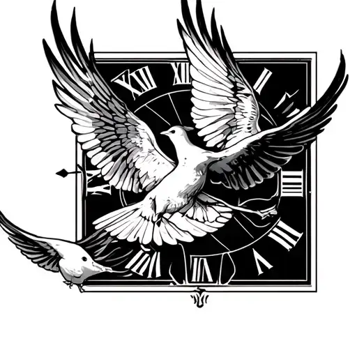 Roman Numerals And Doves Flying