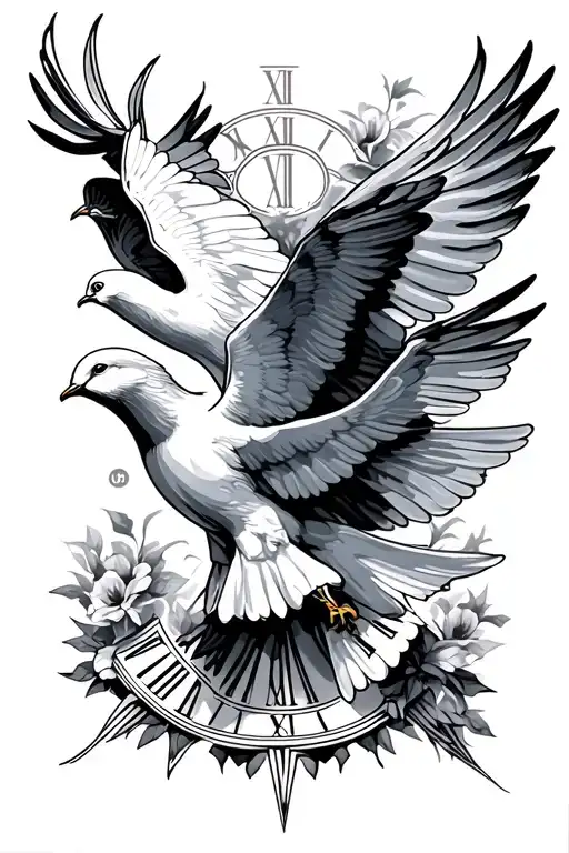 Roman Numerals And Doves Flying