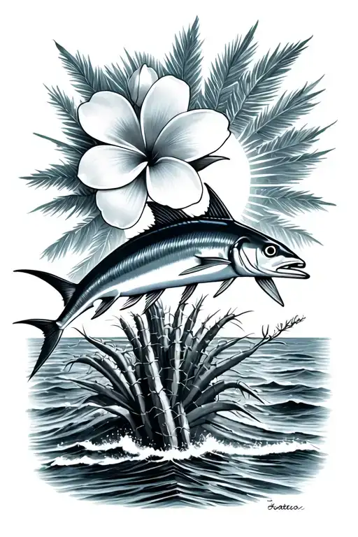 Plumerias Cactus Ocean Marlin Fish Palmtreesbluffsunoceansun Rays