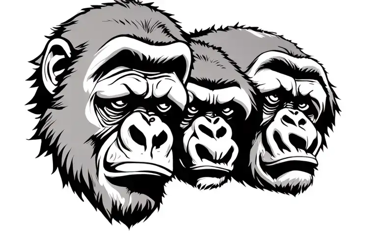 3 Mean Gorilla Face See No Evil Hear No Evil Speak No Evil