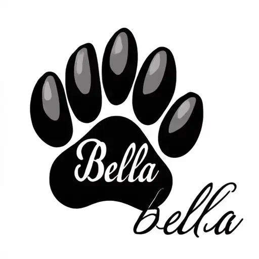 Fineline Tattoo Paw Print With The Name Bella In Cursive