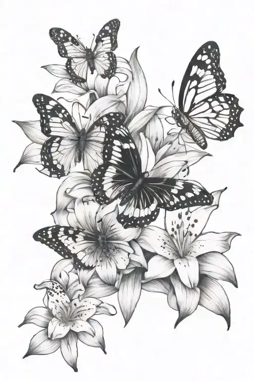 Butterflies And Lily Flower