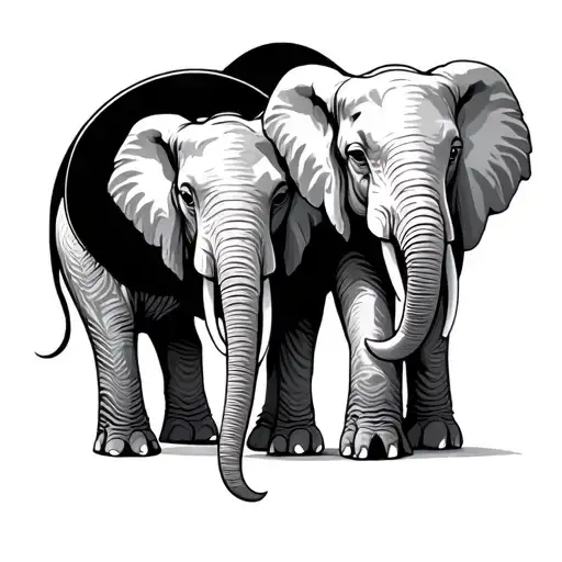 Two Elephants With Trunks Intertwined That Represent Yin Yang