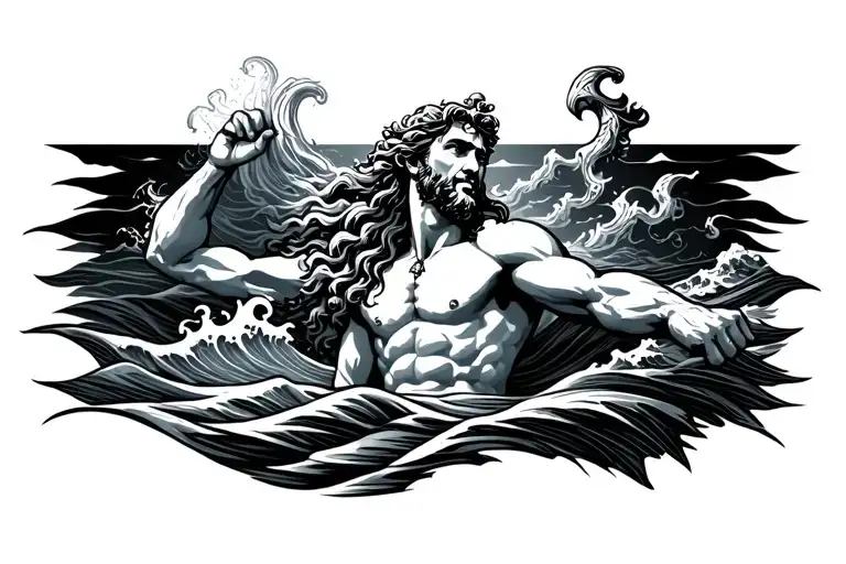 Rectangle Greek Myth Poseidon With Waves