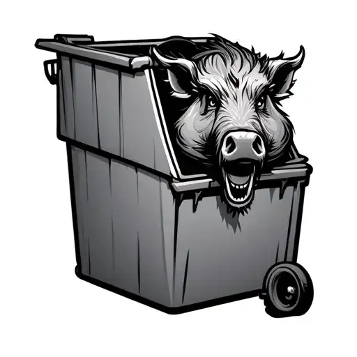A Mean Hog Hanging Out Of The Top Of A Trash Bin