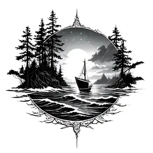 The Forrest Meets The Sea Line Art