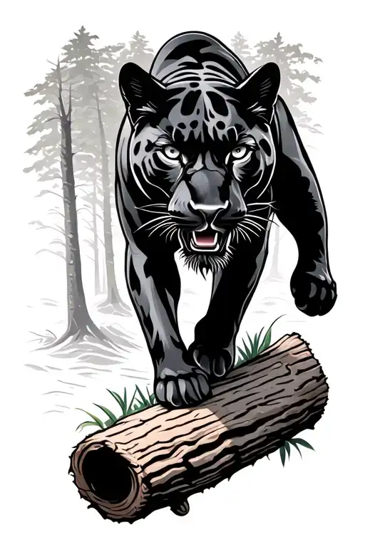 Panther Walking On Log