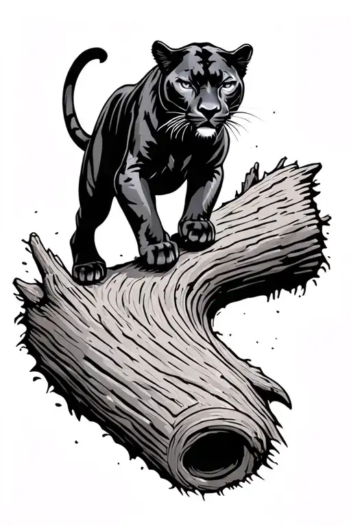 Panther Walking On Log