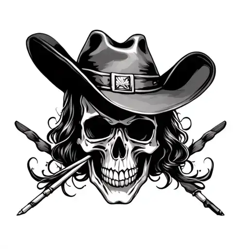 Skull With Cowboy Hat With A Toothpick In Mouth