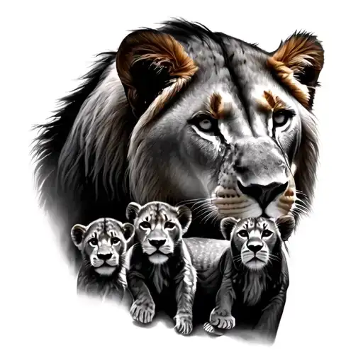 Lioness With 3 Cubs Surrounded