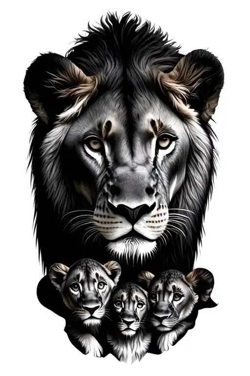 Lioness With 3 Cubs Surrounded