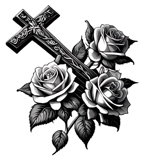 Christian Cross With Intertwined Roses