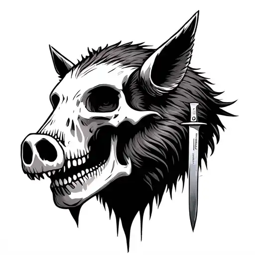 Hooky Boar Head Half Skeleton Half Normal Pigging Knife Going Down The Middle