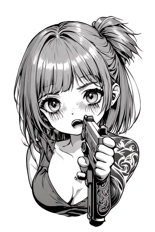 Anime Girl Crying With Gun