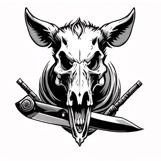 Hooky Boar Skull Half Skeleton Half Normal Pigging Knife Going Down The Middle