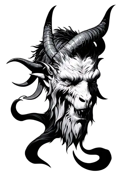Sketch Tattoo Graphics Demon With Goat Horns On Chest