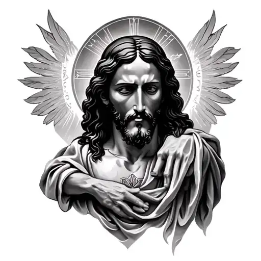 Full Leg Sleeve Tattoo Of Jesus Christ