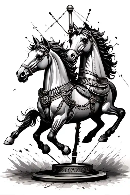 Steampunk Circus Carousel Horses Breaking Free