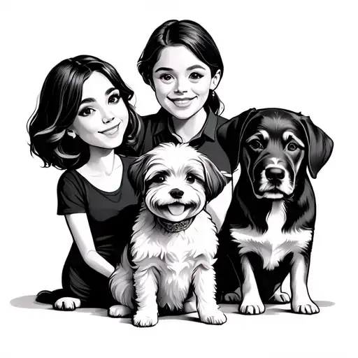 Mom Dad And Two Sisters With A Shihtzu Puppy And A Labrador Dog