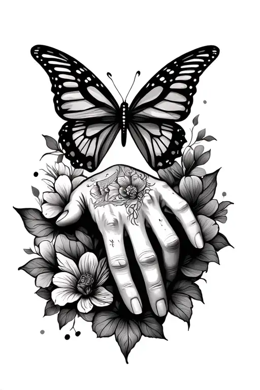 Matty Old English Hand Tattoo With Butterfly Background