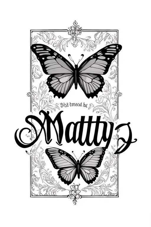 Matty Old English Name Butterfly Background