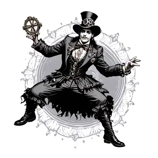 Steampunk Circus Performer Surrounded