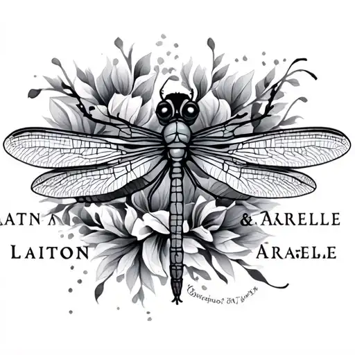 Calligraphy Dragonfly With The Names Laiton And Arabelle