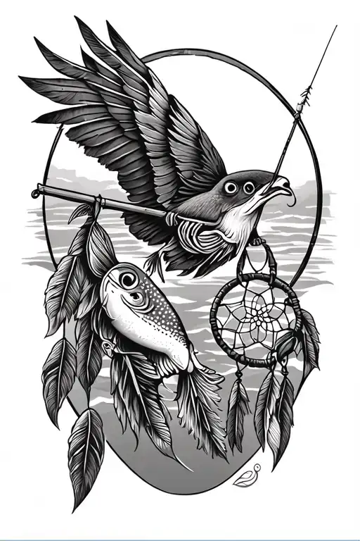 Memorial Tattoo For My Dad Who Liked Fishing And Dream Catchers