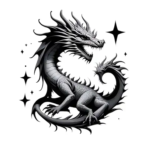 Dragon Book Stars And Swirls Around Dragon