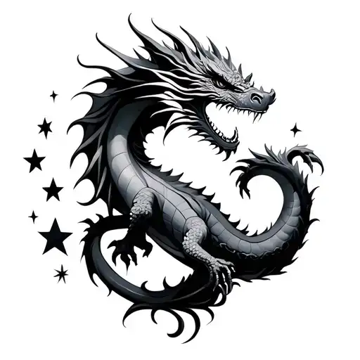 Dragon Book Stars And Swirls Around Dragon