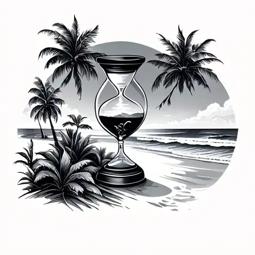 An Hour Glass One Side A Beach Scenery The Other Side A Desert Scenery