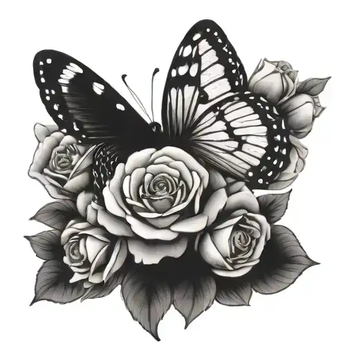 Butterfly With Half Of Delicate Roses