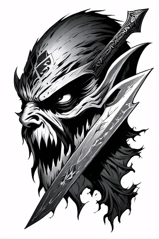 Pyke From League Of Legends Face Close Up Left Side Swaped For His Blade In Blade His Reflection