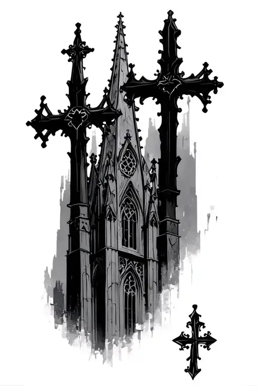 Gothic Cathedral Spire With Crosses Over Lapping Like The Chromehearts Clothing Brand