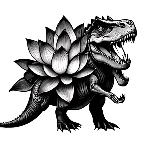 Very Small And Simple Tattoo Of A Lotus Flower And A Dinosaur Together