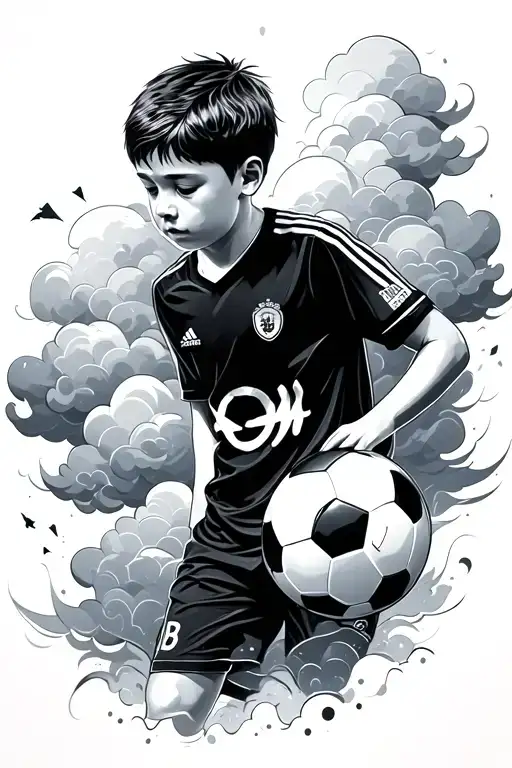 Clouds With Boy With Soccer Ball Made