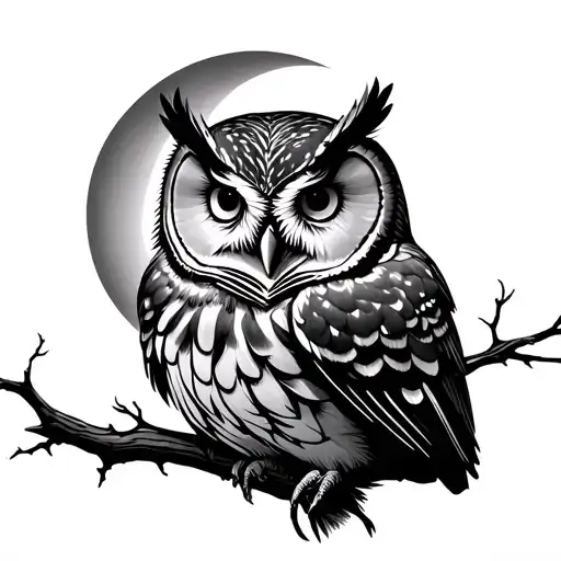 Barred Owl With Moon Behind Head
