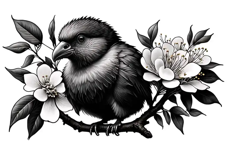 New Zealand Kiwi With A Flowering Pohutukawa Tree Branch