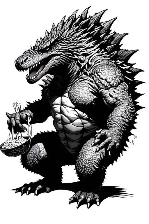 Godzilla Eating Ramen Noodles