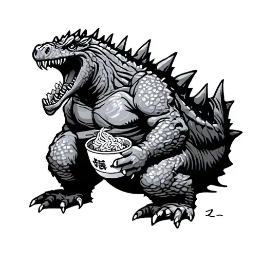 Cartoon Godzilla Eating Ramen