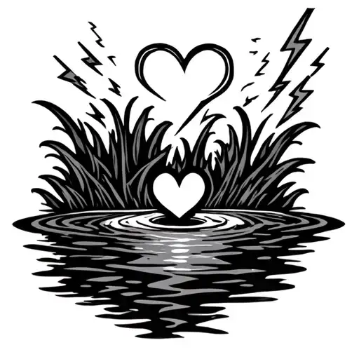 Pond Ripple With Lightning Bolt And Heart