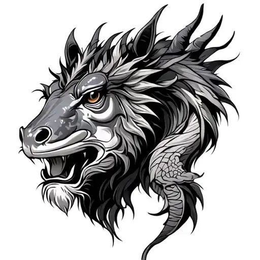 Dragon Armd Horses And Frogs Lion's Face