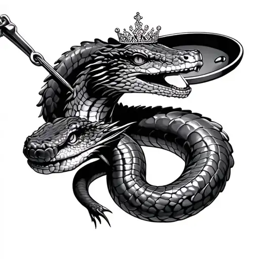 Cobra Wearing A Tiara Swinging A Frying Pan Flying