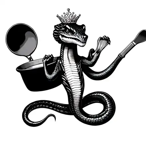 Cobra Wearing A Tiara Swinging A Frying Pan Flying