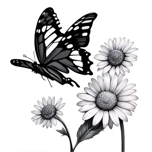 Daisy And Swallowtail Butterfly