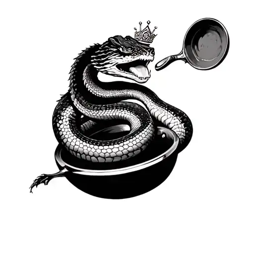 Cobra Wearing A Tiara Swinging A Frying Pan Flying