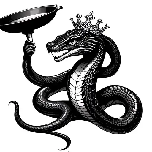 Cobra Wearing A Tiara Swinging A Frying Pan Flying