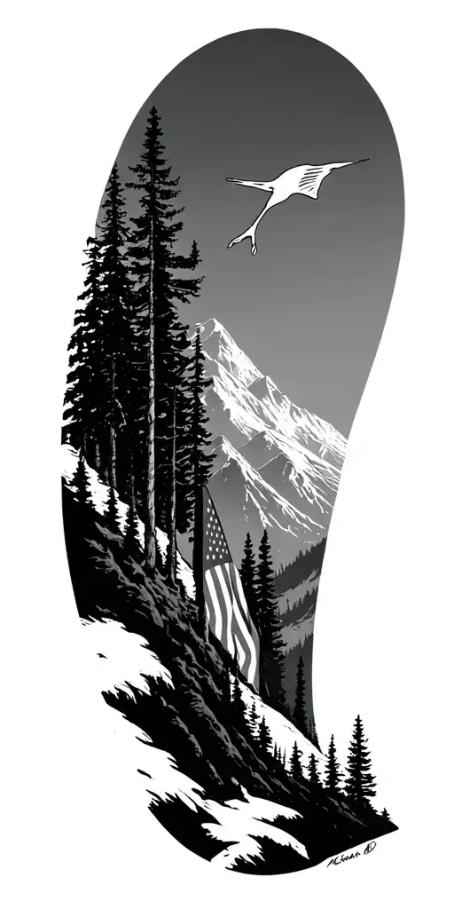 Wilderness Woods And Mountains Incorporate American Flag