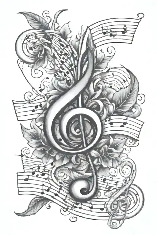 Music Notes Script Tattoo Design Incorporating Musical Notes